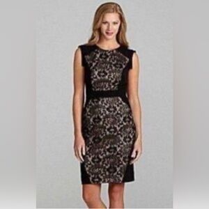 Adrianna Pappel back zip black dress over nude, Size 16.